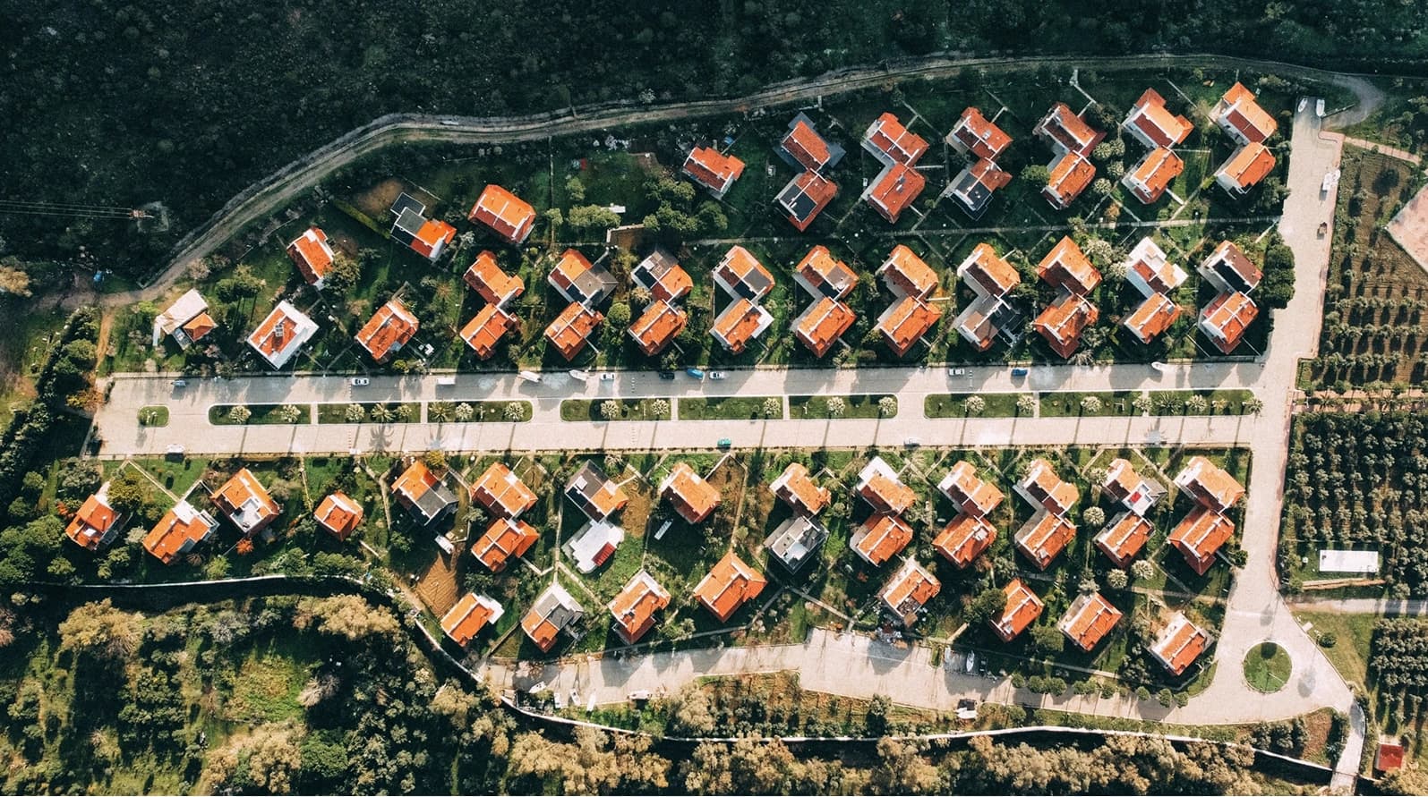 Vue aérienne d'une zone résidentielle